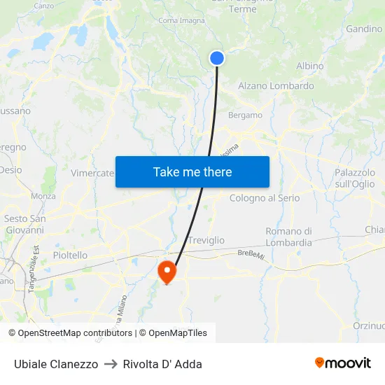 Ubiale Clanezzo to Rivolta D' Adda map