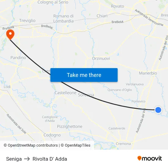 Seniga to Rivolta d'Adda map