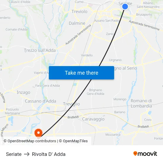 Seriate to Rivolta D' Adda map