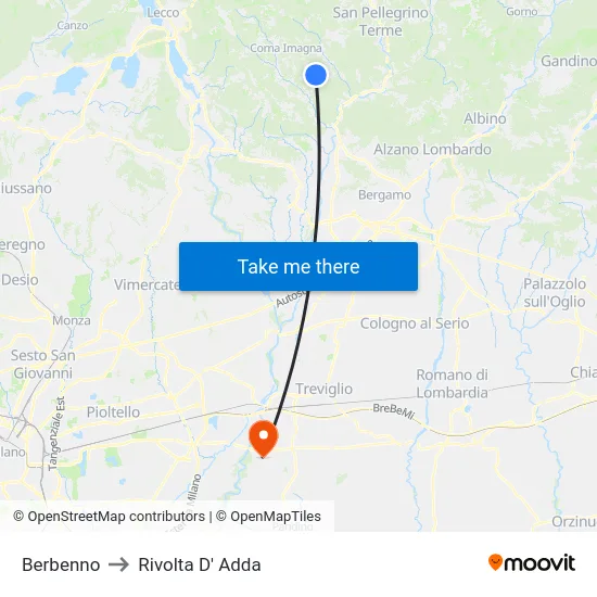 Berbenno to Rivolta D' Adda map