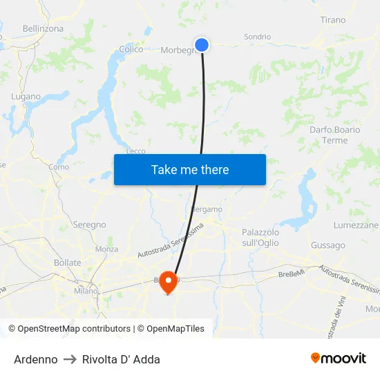 Ardenno to Rivolta D' Adda map