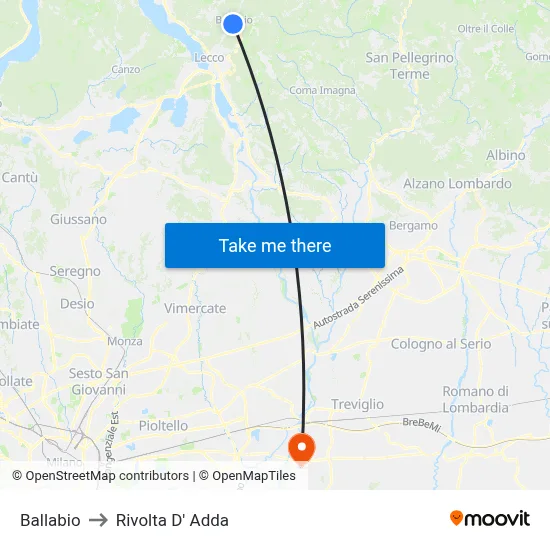 Ballabio to Rivolta D' Adda map