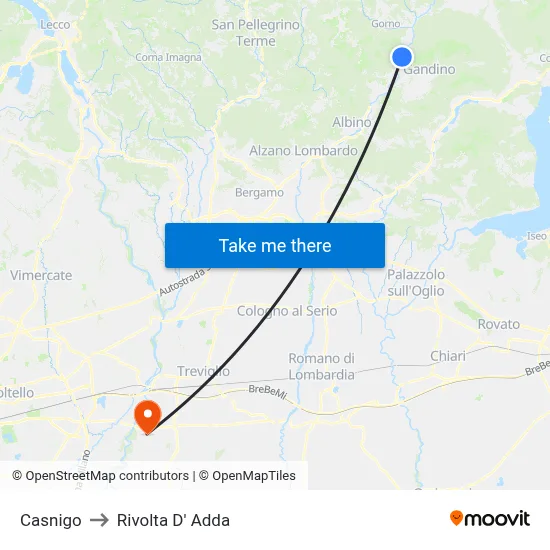 Casnigo to Rivolta d'Adda map