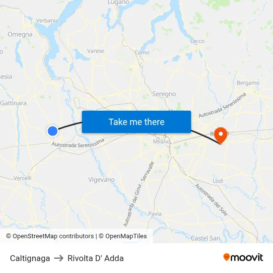 Caltignaga to Rivolta d'Adda map