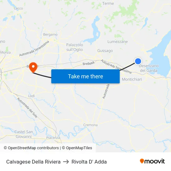 Calvagese Della Riviera to Rivolta D' Adda map