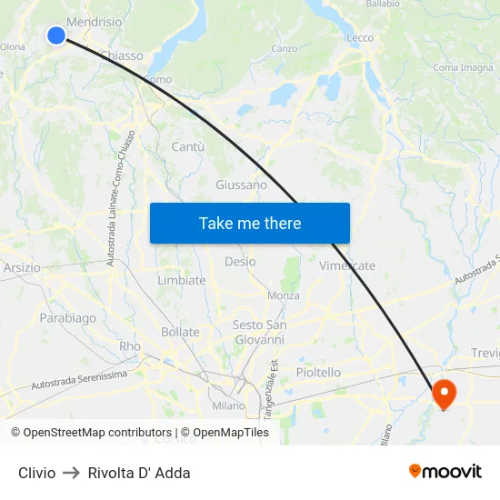 Clivio to Rivolta D' Adda map