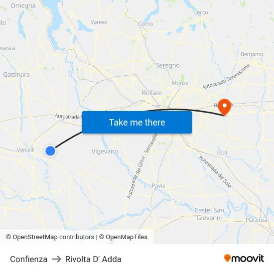 Confienza to Rivolta d'Adda map