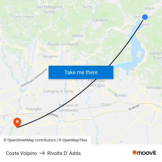 Costa Volpino to Rivolta d'Adda map