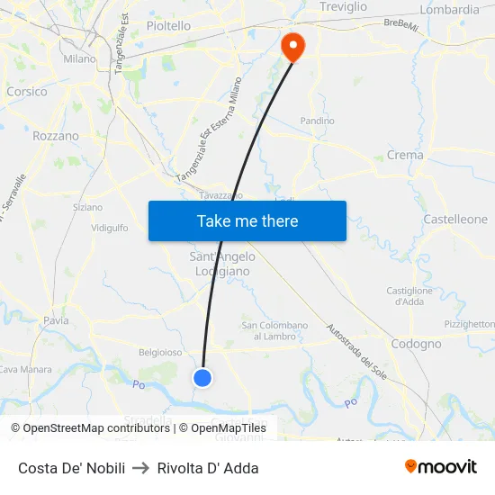 Costa de' Nobili to Rivolta d'Adda map