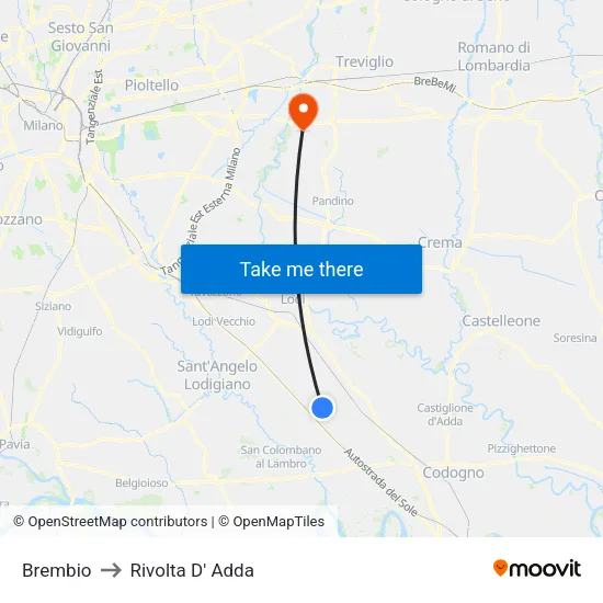 Brembio to Rivolta D' Adda map