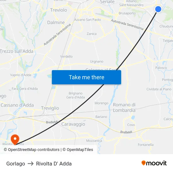 Gorlago to Rivolta d'Adda map