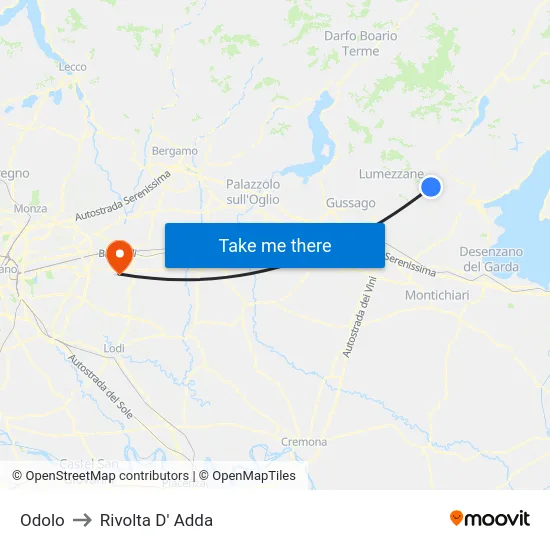 Odolo to Rivolta D' Adda map