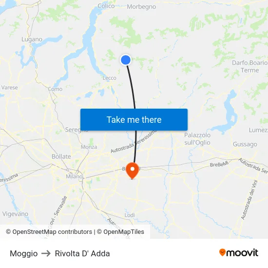 Moggio to Rivolta d'Adda map