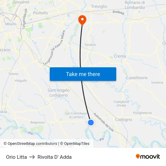 Orio Litta to Rivolta D' Adda map