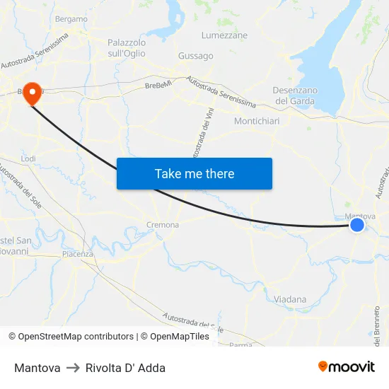 Mantova to Rivolta d'Adda map