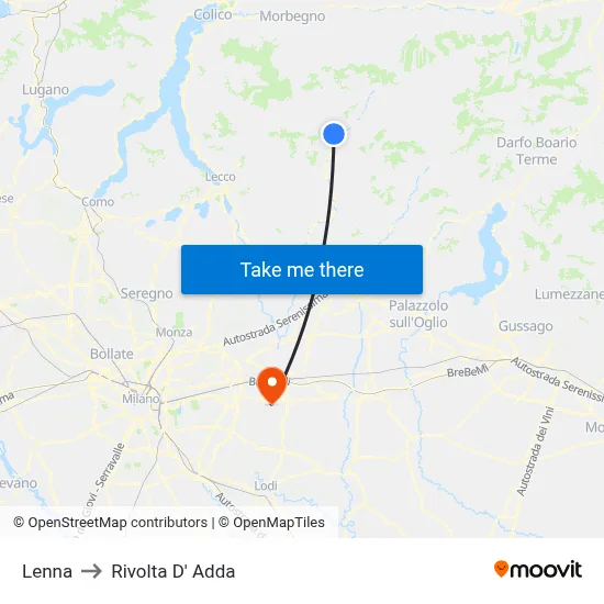 Lenna to Rivolta d'Adda map