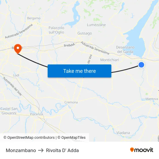 Monzambano to Rivolta D' Adda map
