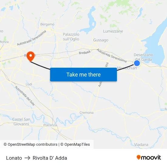 Lonato to Rivolta d'Adda map