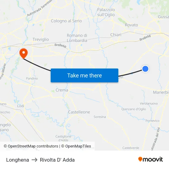 Longhena to Rivolta d'Adda map
