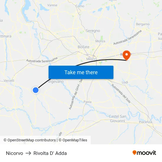 Nicorvo to Rivolta D' Adda map