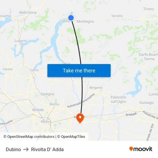 Dubino to Rivolta d'Adda map
