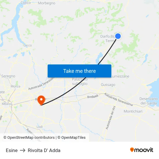 Esine to Rivolta d'Adda map