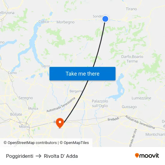 Poggiridenti to Rivolta D' Adda map