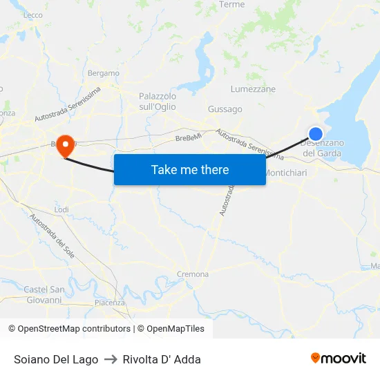 Soiano Del Lago to Rivolta D' Adda map