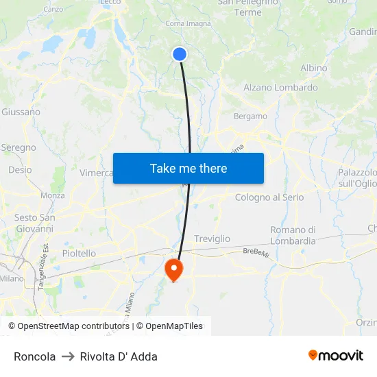 Roncola to Rivolta D' Adda map