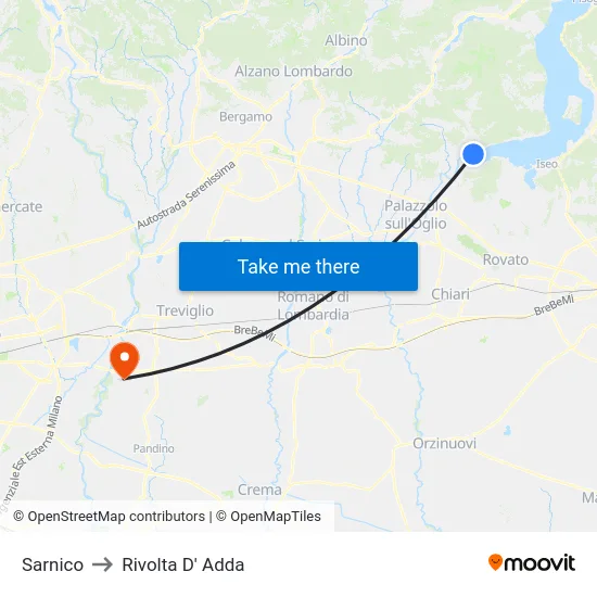 Sarnico to Rivolta D' Adda map