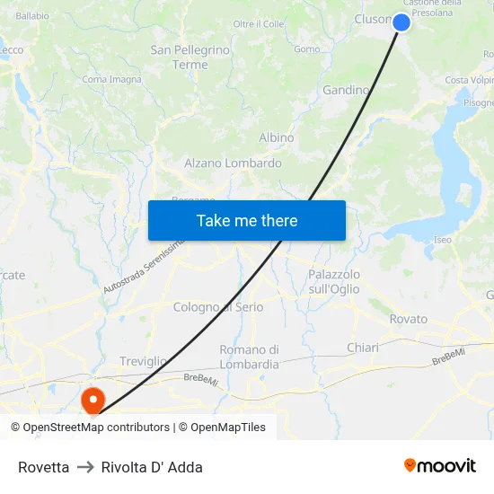 Rovetta to Rivolta D' Adda map