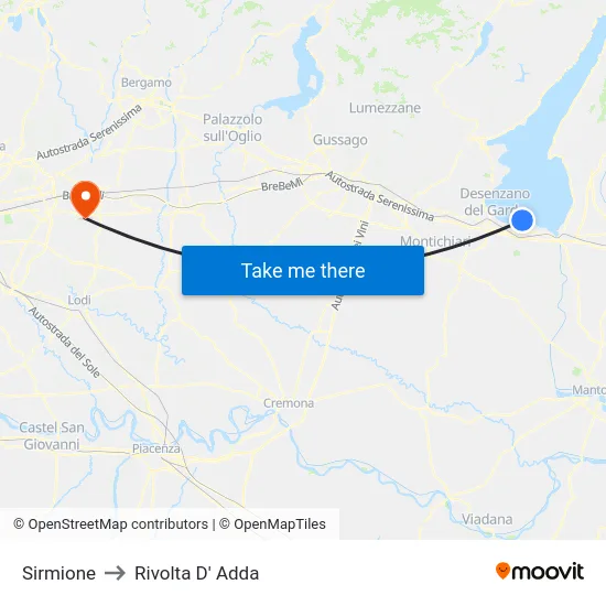 Sirmione to Rivolta D' Adda map