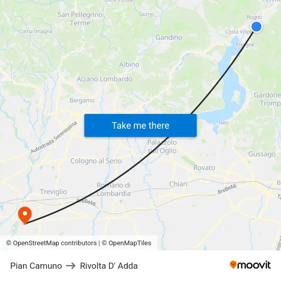 Pian Camuno to Rivolta D' Adda map