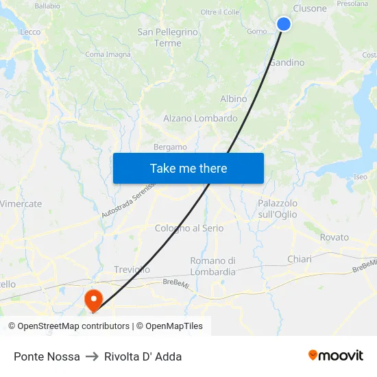 Ponte Nossa to Rivolta D' Adda map