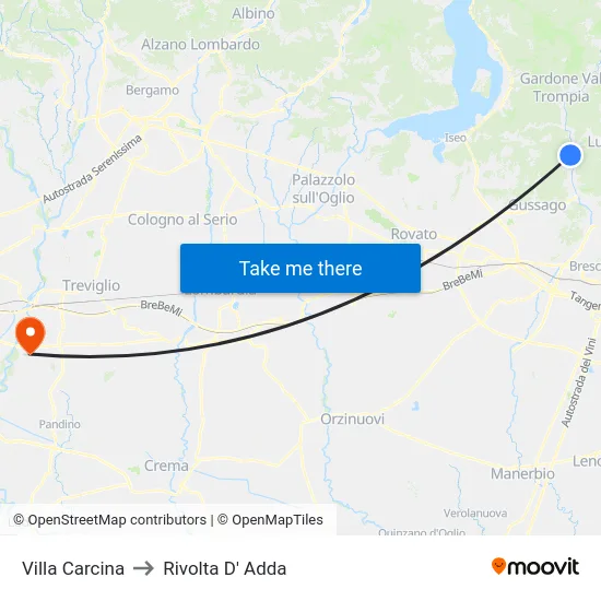Villa Carcina to Rivolta D' Adda map