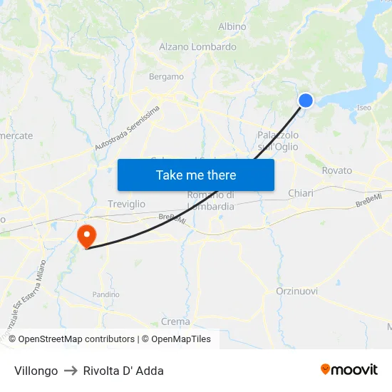 Villongo to Rivolta D' Adda map