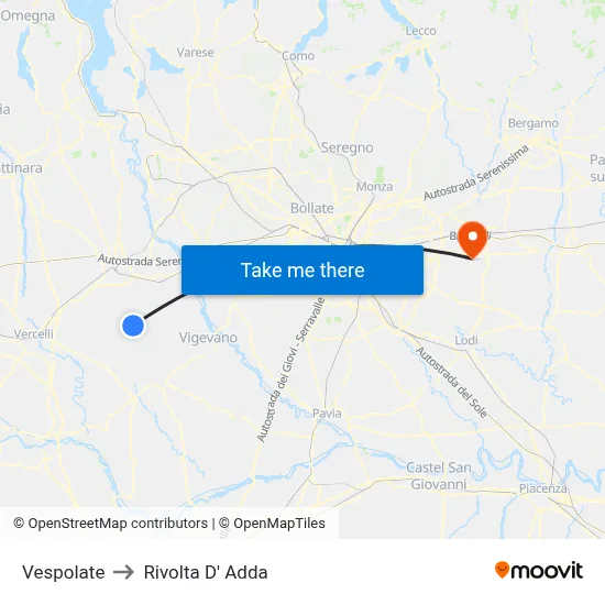 Vespolate to Rivolta D' Adda map