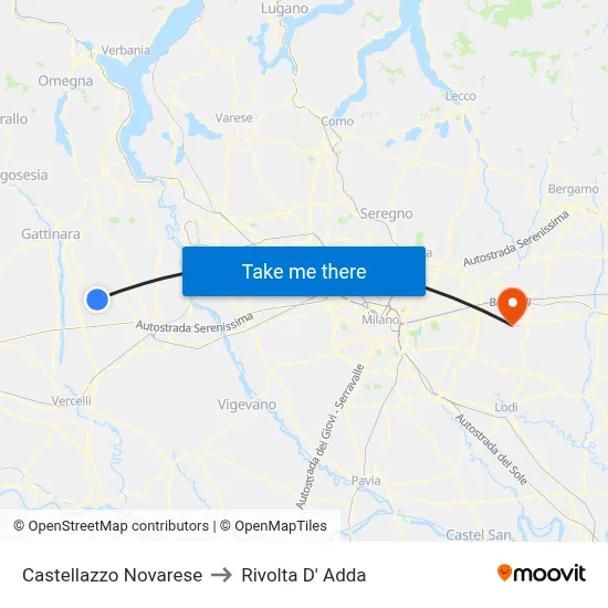 Castellazzo Novarese to Rivolta D' Adda map