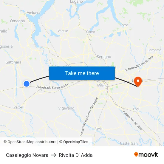 Casaleggio Novara to Rivolta D' Adda map