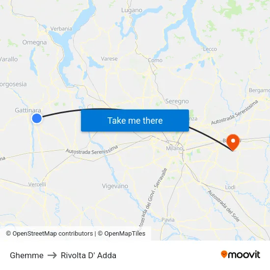 Ghemme to Rivolta D' Adda map