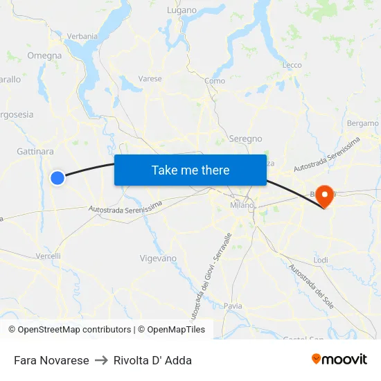 Fara Novarese to Rivolta D' Adda map