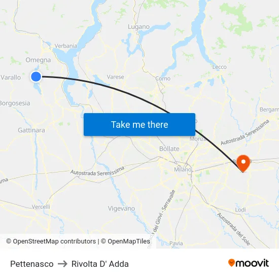 Pettenasco to Rivolta D' Adda map