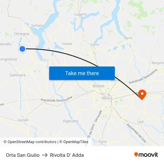 Orta San Giulio to Rivolta D' Adda map
