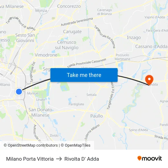Milano Porta Vittoria to Rivolta D' Adda map
