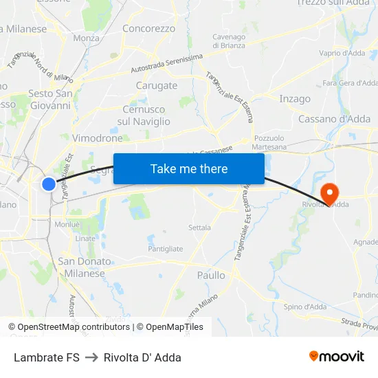 Lambrate FS to Rivolta D' Adda map