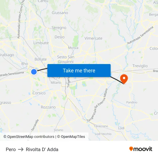 Pero to Rivolta D' Adda map