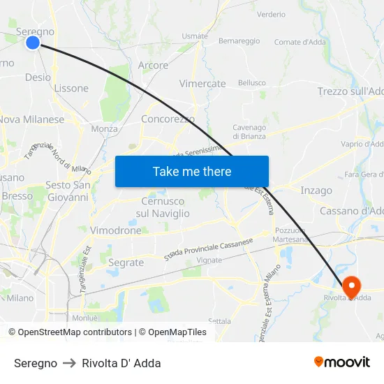Seregno to Rivolta D' Adda map