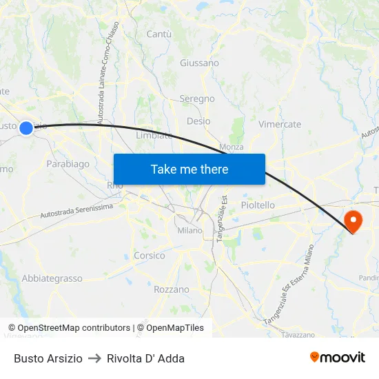 Busto Arsizio to Rivolta D' Adda map