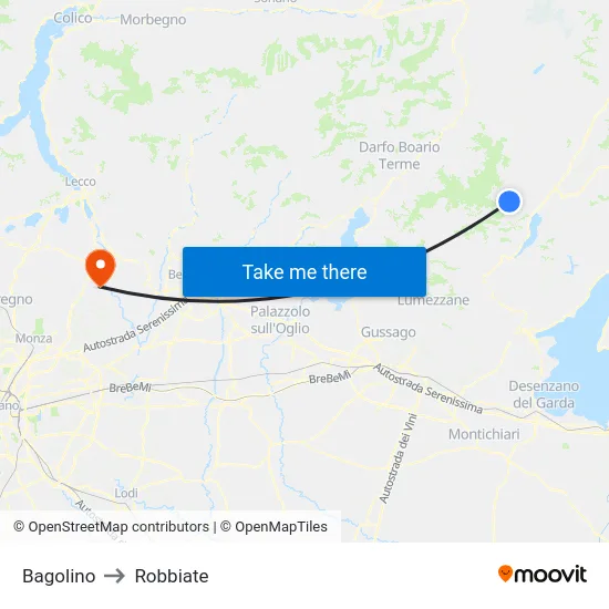 Bagolino to Robbiate map