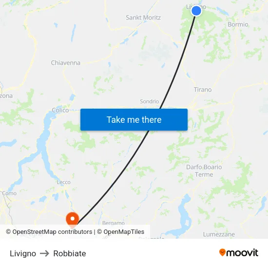 Livigno to Robbiate map